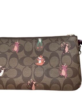 Coach Double Zip Wallet Wristlet iSignature C Logo Canvas w Party Animal Print